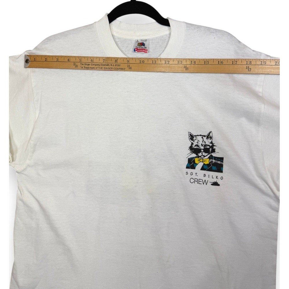 Vintage 1990 Tomkats Catering T Shirt L White Sgt Bilko Film Crew Promo Cat - Picture 11 of 14